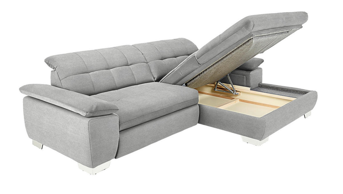 ECKSOFA in Mikrofaser Hellgrau  - Chromfarben/Hellgrau, Design, Textil/Metall (265/180cm) - Carryhome