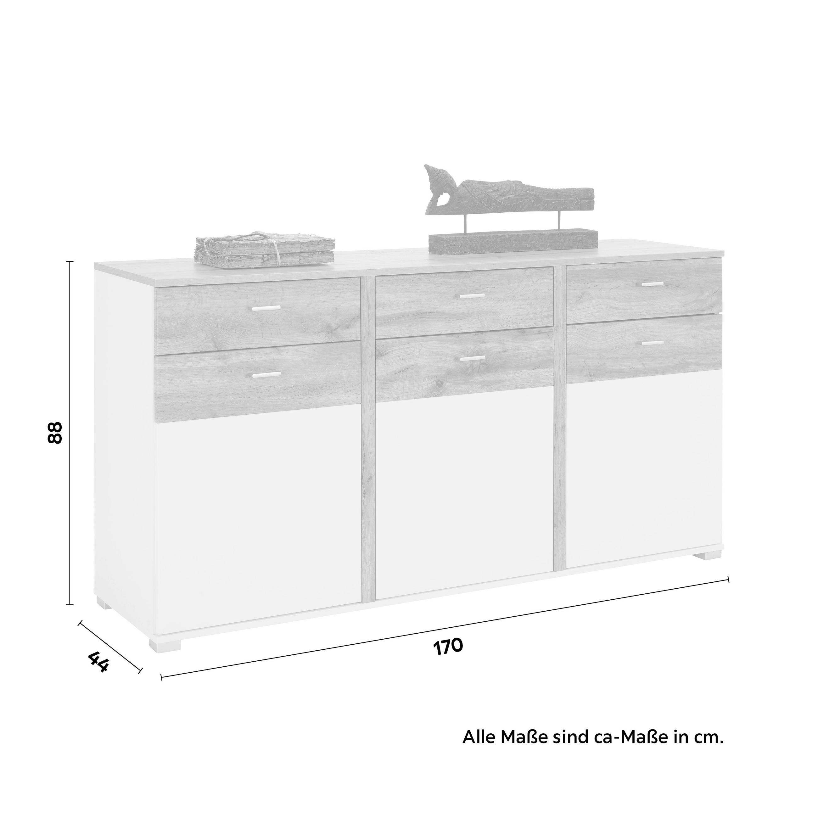 KOMODA S VRATIMA - boja hroma/boja hrasta, Moderno, metal/pločasti materijal (170/87/43cm) - Hom`in