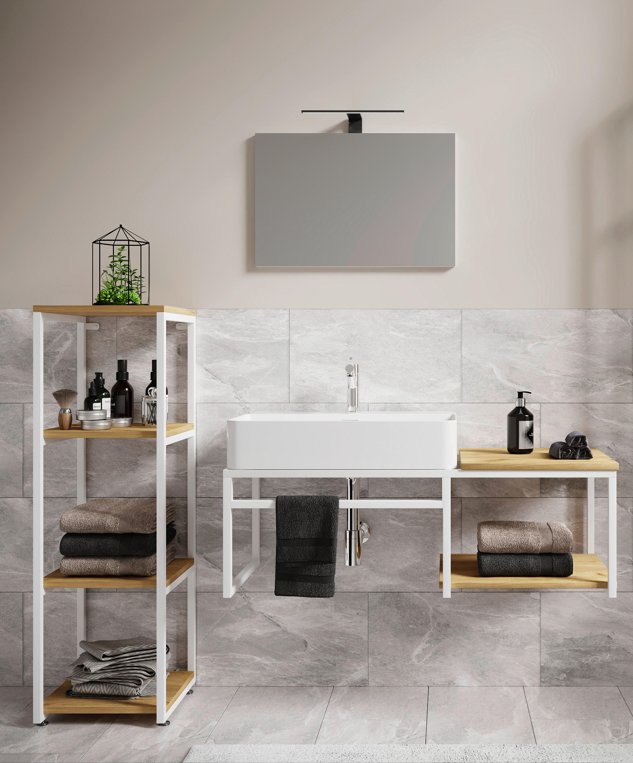 BADEZIMMER 4-teilig  in 135 cm  - Honigeiche/Weiss, Modern, Glas/Keramik (135cm) - MID.YOU