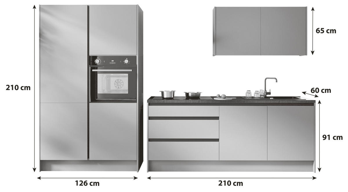 KÜCHENBLOCK Troja 335 cm  in Grau, Schwarz, Kaschmir  - Kaschmir/Eichefarben, Design, Holzwerkstoff (335cm) - P & B
