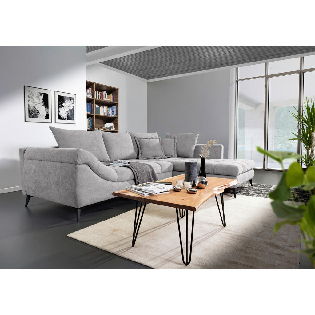Thumbnail - Stylife Ecksofa, Hellgrau, Textil, 3-4-Sitzer, Füllung: Schaumstoffflocken,Schaumstoff, Ottomane rechts, L-Form, 307x224...