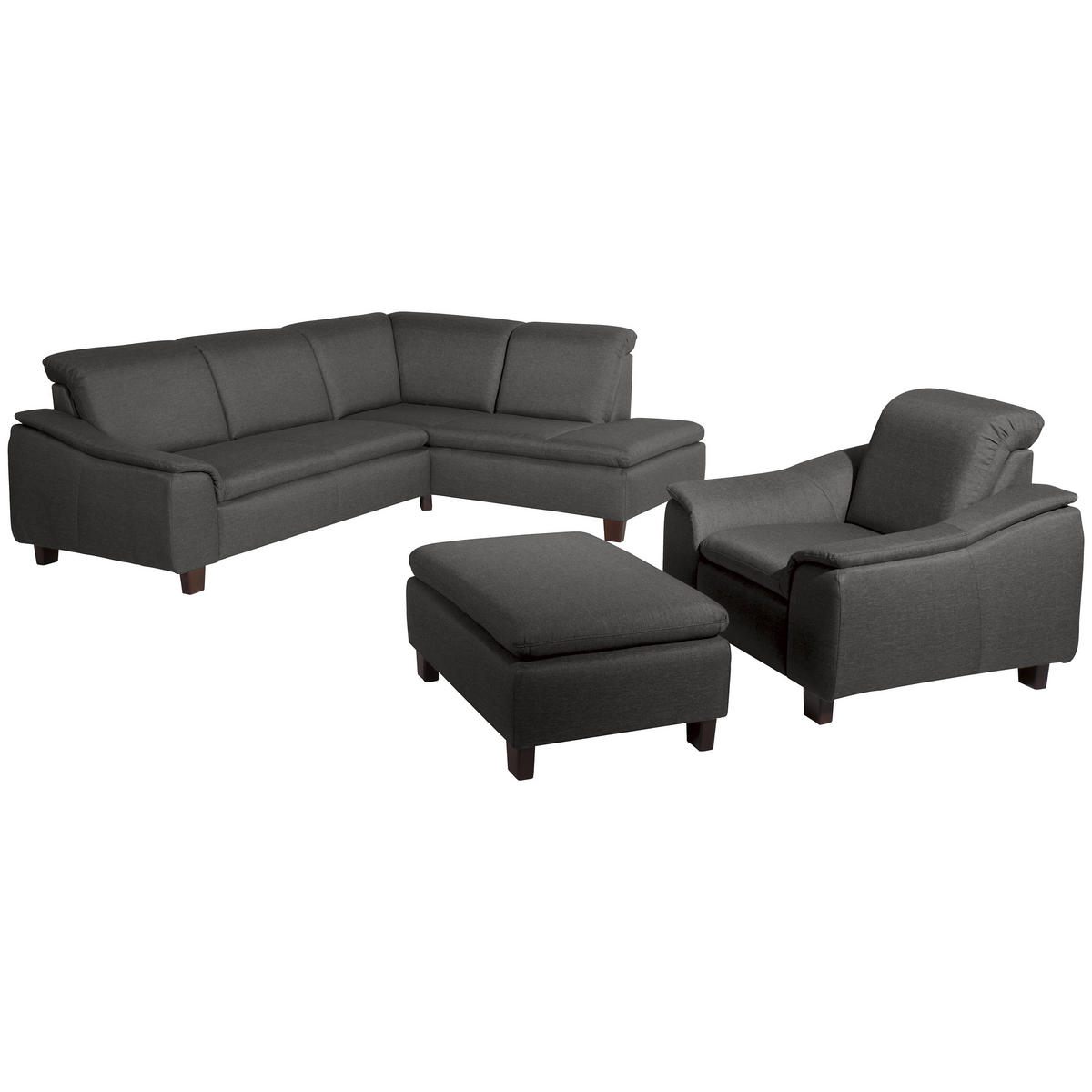 ECKSOFA in Flachgewebe Anthrazit  - Anthrazit/Nussbaumfarben, Design, Holz/Textil (247/187cm) - Max Winzer