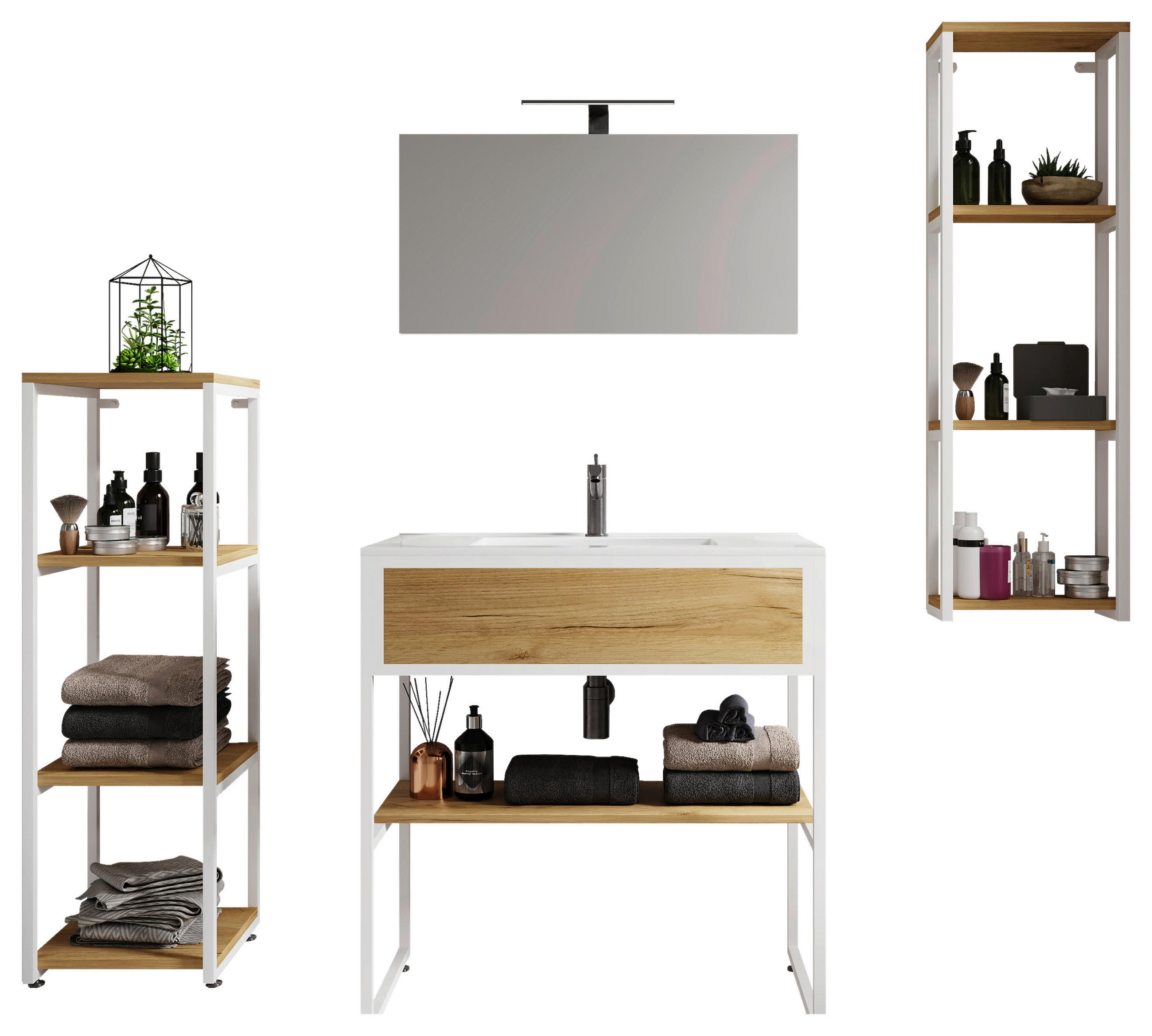 BADEZIMMER 5-teilig  in 150 cm  - Honigeiche/Weiss, Modern, Glas/Keramik (150cm) - MID.YOU