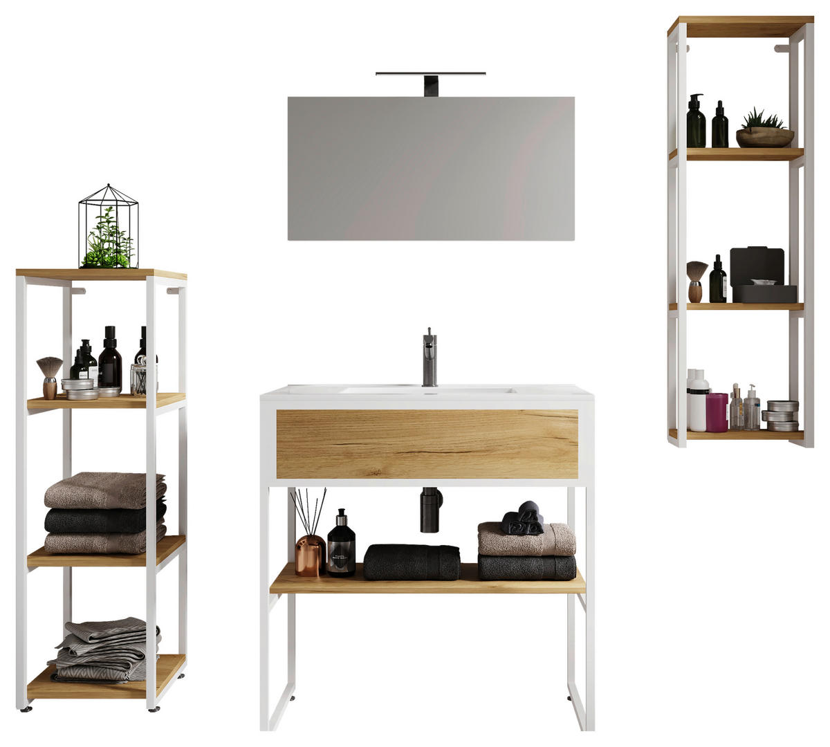 BADEZIMMER 5-teilig  in 150 cm  - Honigeiche/Weiss, Modern, Glas/Keramik (150cm) - MID.YOU