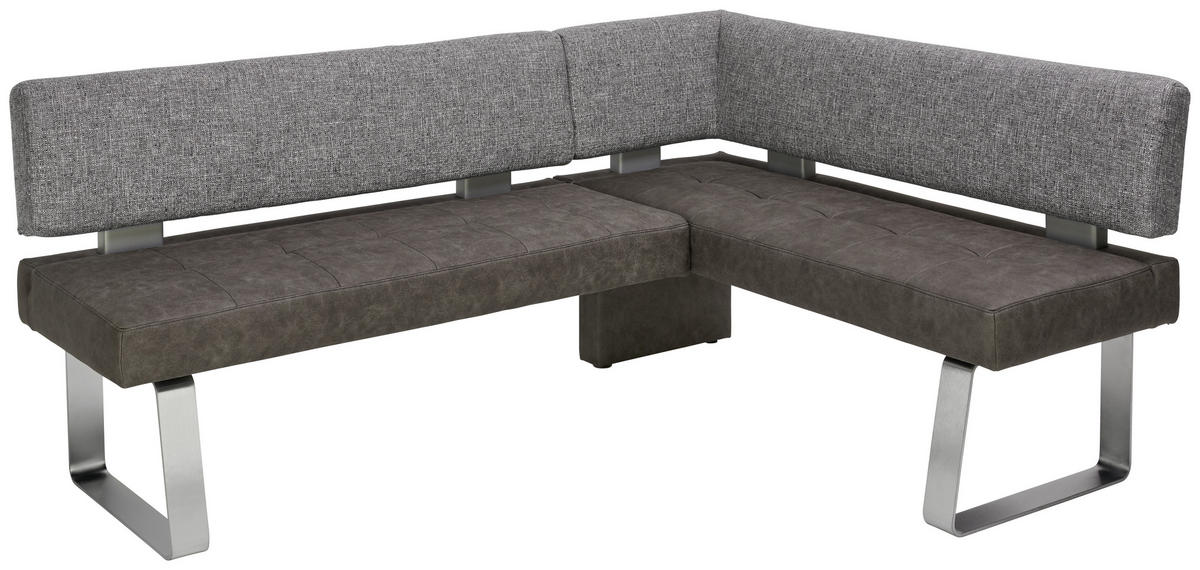 ECKBANK 180/156 cm Flachgewebe, Mikrofaser Grau, Edelstahlfarben Metall   - Edelstahlfarben/Grau, Design, Textil/Metall (180/156cm) - Moderano
