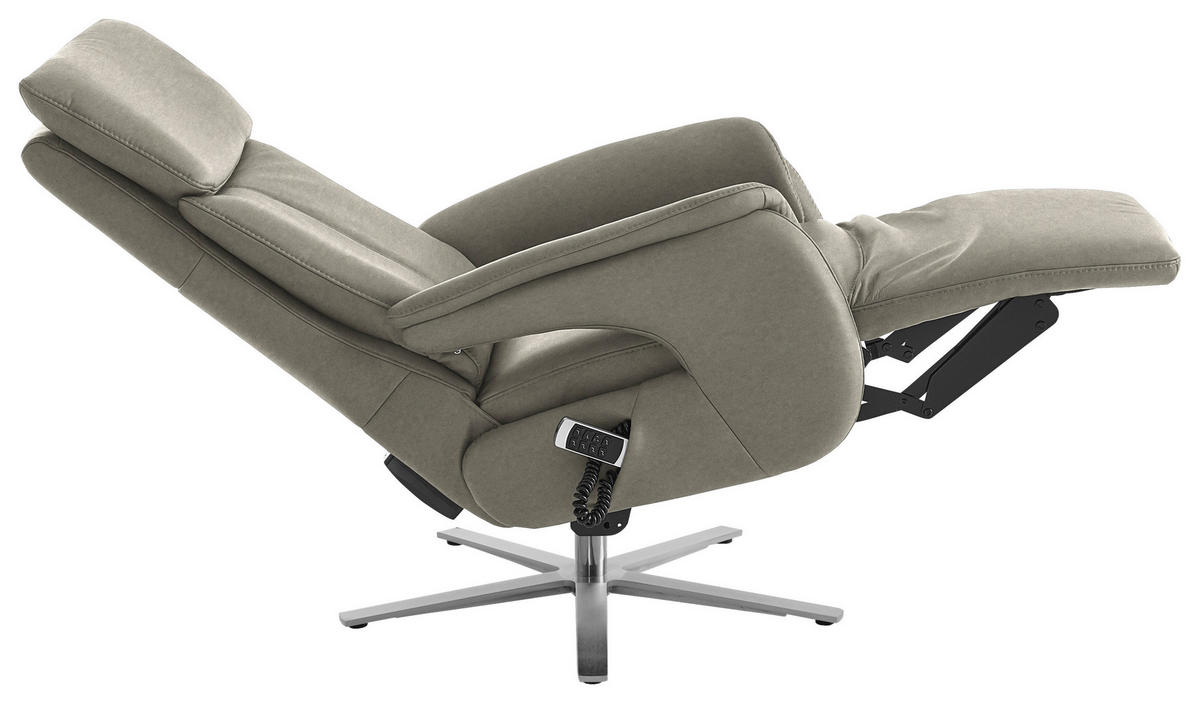 RELAXSESSEL in Leder Hellgrau  - Edelstahlfarben/Hellgrau, Design, Leder/Metall (70/124/85cm) - Cantus