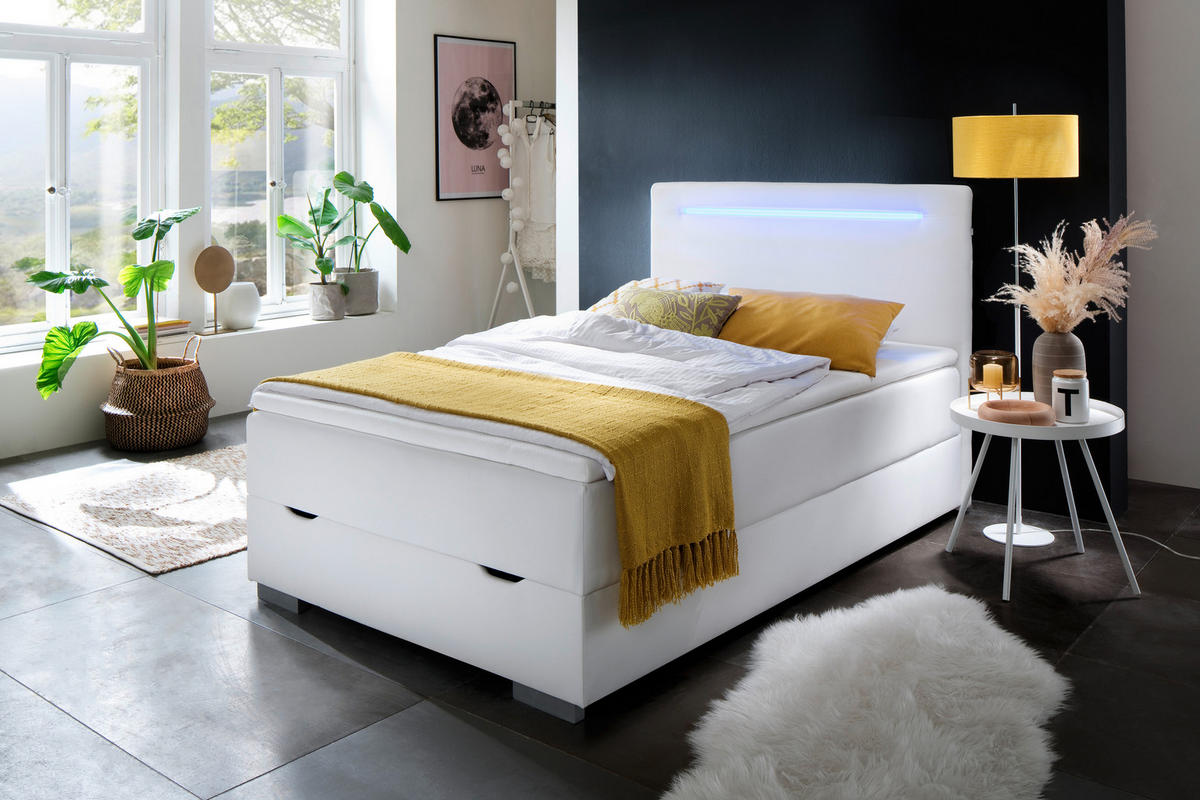 BOXBETT 140/200 cm  in Weiß  - Edelstahlfarben/Weiß, MODERN, Kunststoff/Textil (140/200cm) - Livetastic
