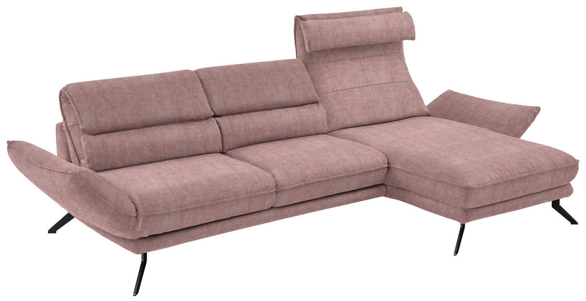 ECKSOFA in Velours Altrosa  - Schwarz/Altrosa, Design, Textil/Metall (283/153cm) - Valdera