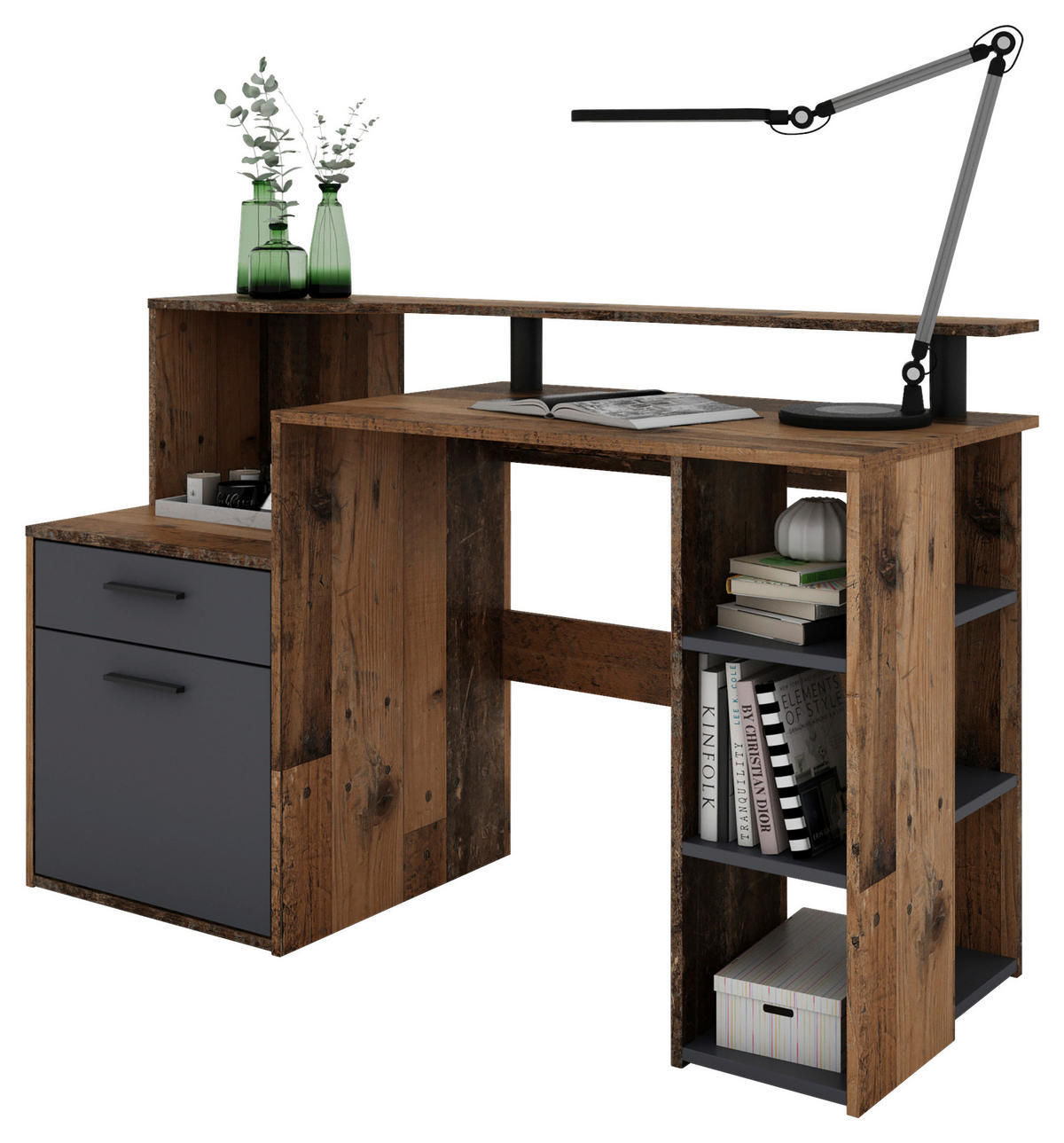 SCHREIBTISCH 140/55/89 cm  in Anthrazit, Alteiche  - Alteiche/Anthrazit, MODERN, Holzwerkstoff/Kunststoff (140/55/89cm) - MID.YOU