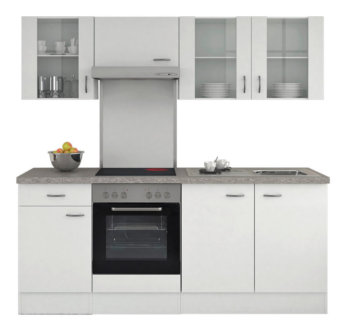 KÜCHENLEERBLOCK 210 cm   in Weiß  - Edelstahlfarben/Hellgrau, KONVENTIONELL, Holzwerkstoff/Kunststoff (210cm) - FlexWell