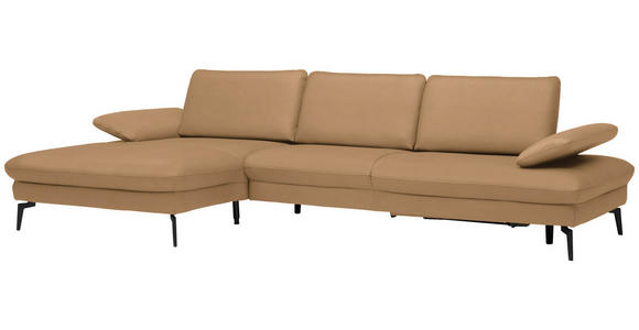 ECKSOFA in Echtleder Honig 157/325 cm - Schwarz/Honig, Design, Leder/Metall (157/325cm) - Dieter Knoll