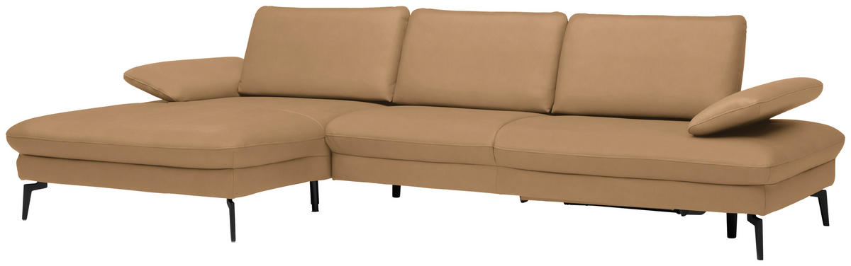 ECKSOFA in Echtleder Honig  157/325 cm  - Schwarz/Honig, Design, Leder/Metall (157/325cm) - Dieter Knoll