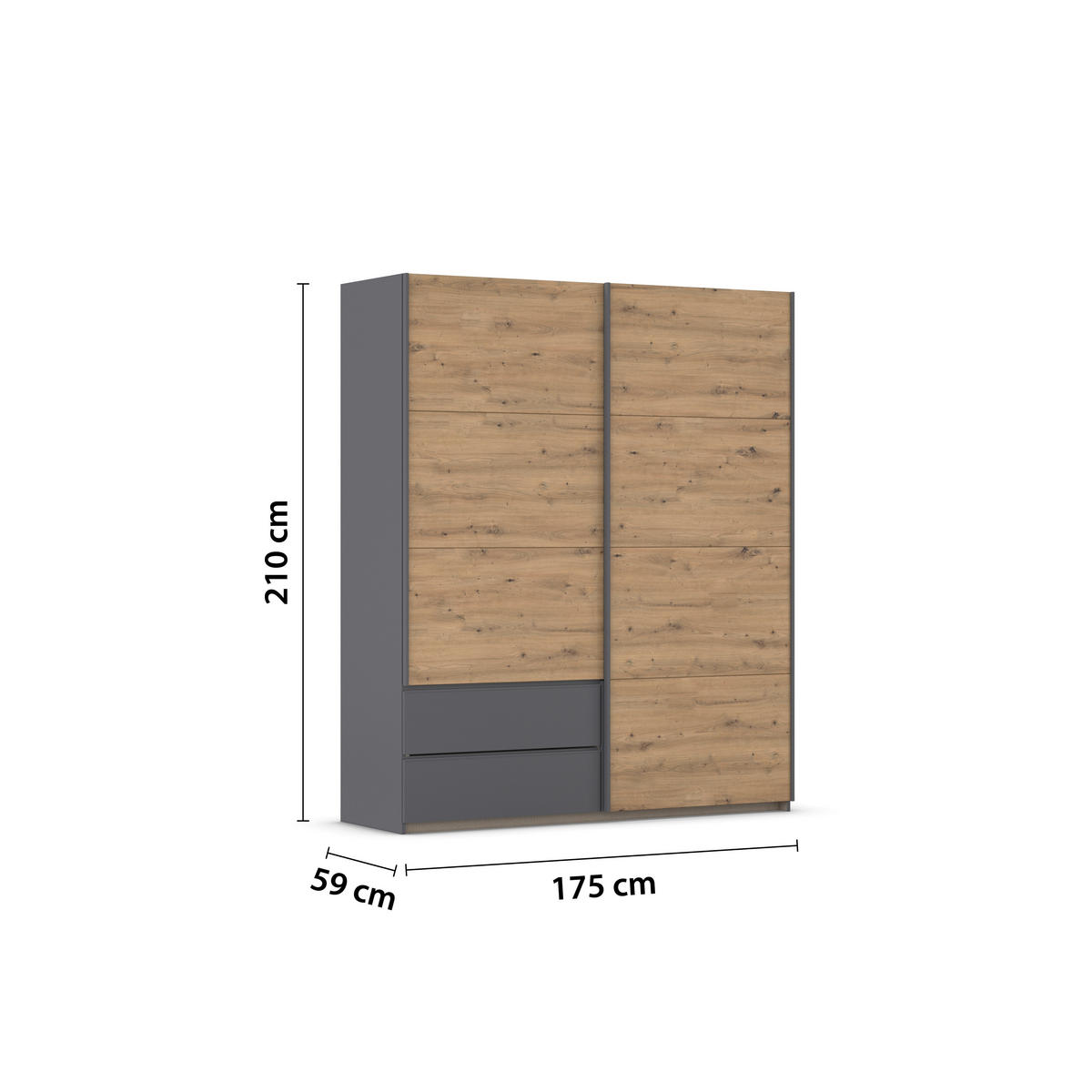 SCHWEBETÜRENSCHRANK in Grau, Eiche Artisan  - Eiche Artisan/Grau, Modern, Holzwerkstoff (175/210/59cm) - Rauch Möbel