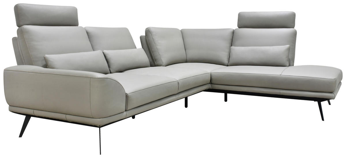 ECKSOFA Taupe Echtleder Zierkissen, Rücken echt, Kopfteilverstellung, Sitztiefenverstellung, Kopfstütze  - Taupe/Schwarz, Design, Leder/Metall (276/225cm) - Celina Home