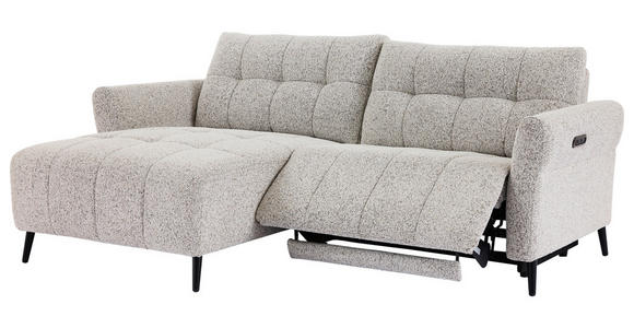ECKSOFA  in Webstoff Grau Rücken echt, Armteilverstellung, Relaxfunktion  156/220 cm  - Schwarz/Grau, Design, Textil/Metall (156/220cm) - Carryhome
