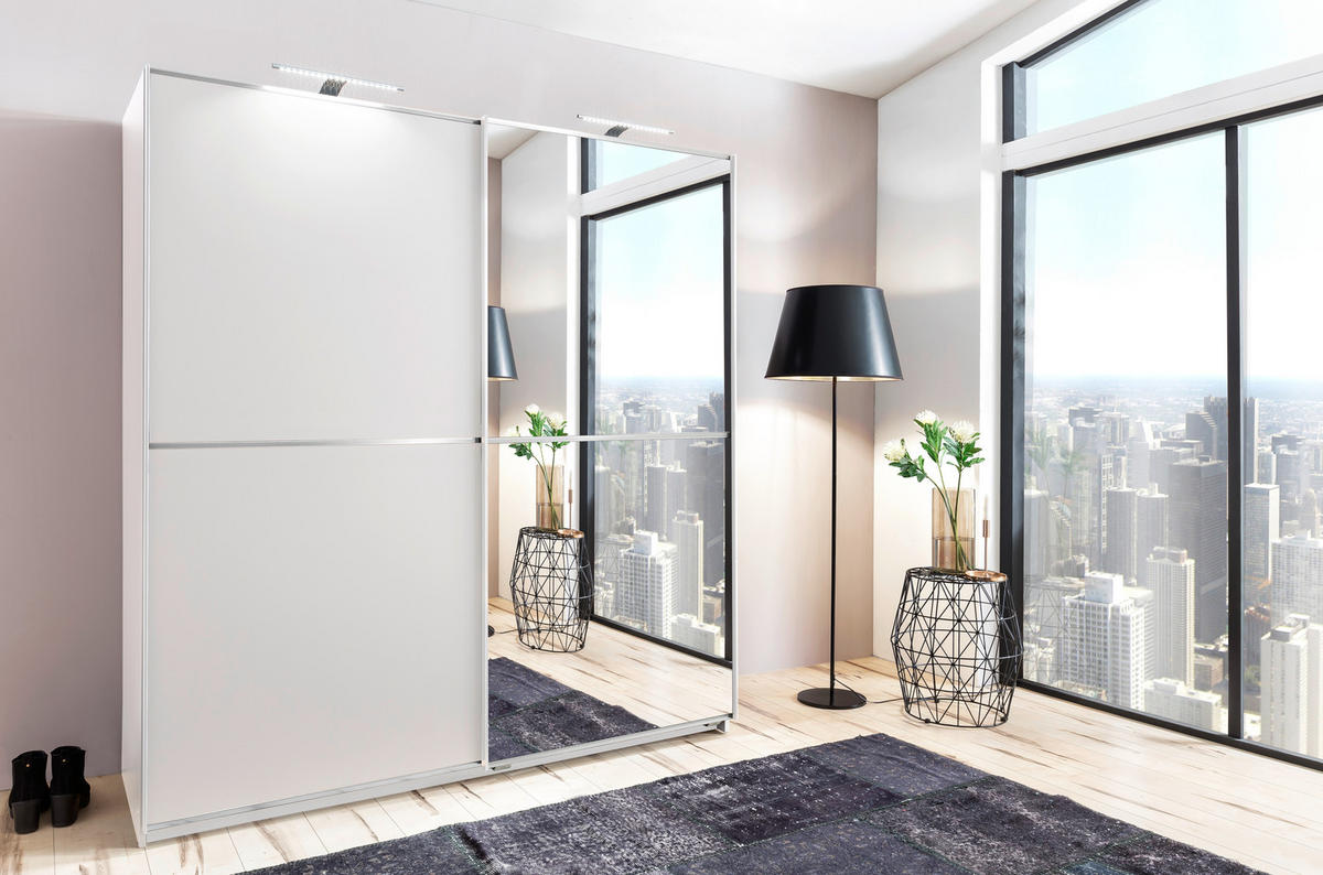 SCHWEBETÜRENSCHRANK 180/198/64 cm 2-türig Weiß  - Alufarben/Weiß, Design, Glas/Holzwerkstoff (180/198/64cm) - MID.YOU