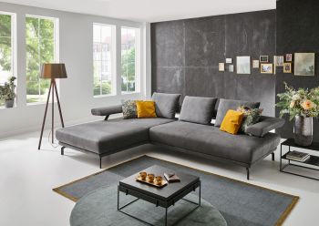 ECKSOFA in Mikrofaser Anthrazit  - Anthrazit/Schwarz, Design, Textil/Metall (305/224cm) - Dieter Knoll