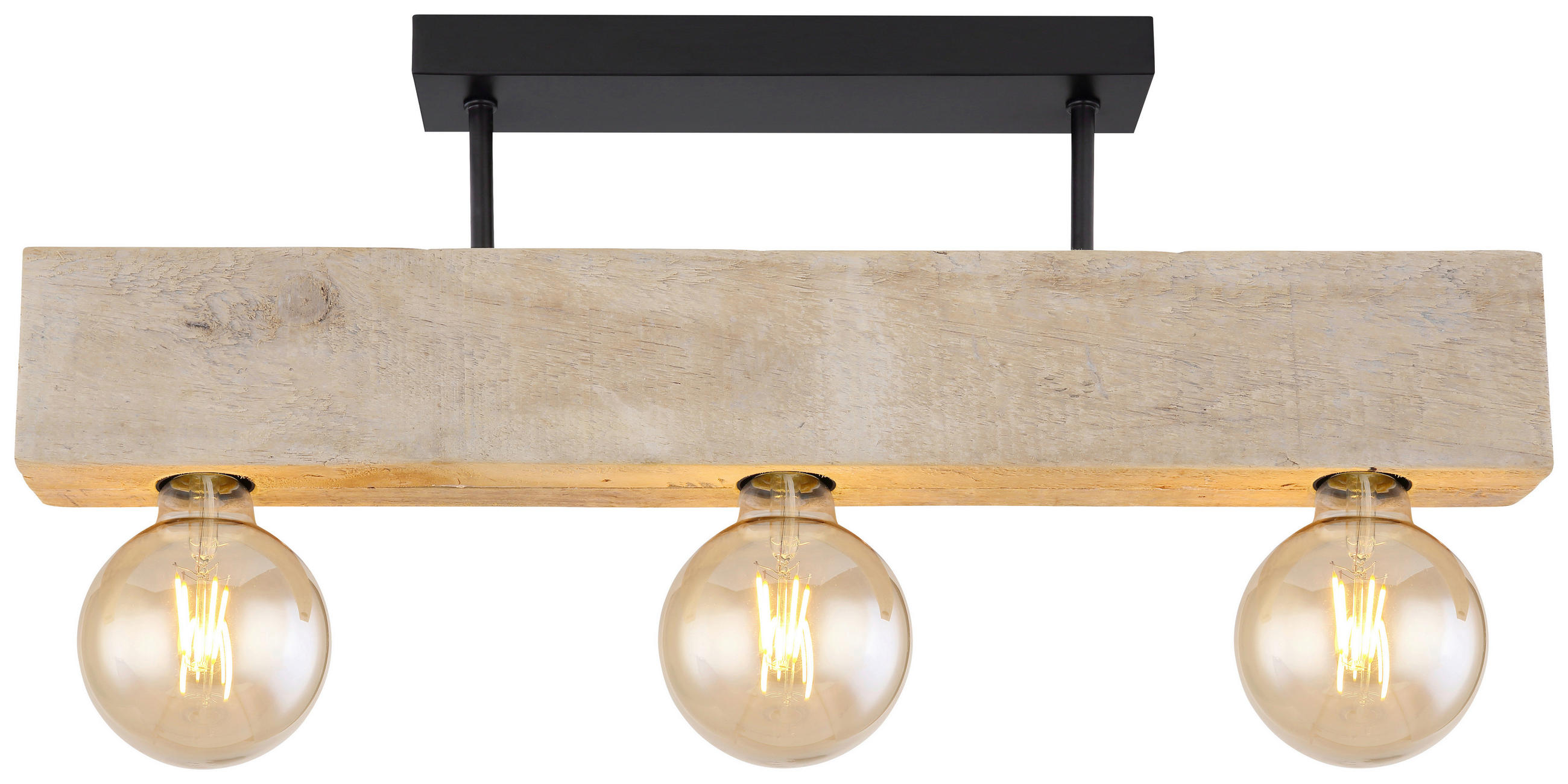 DECKENLEUCHTE    60/6/19 cm  - Dunkelbraun/Schwarz, Natur, Holz/Metall (60/6/19cm) - Globo