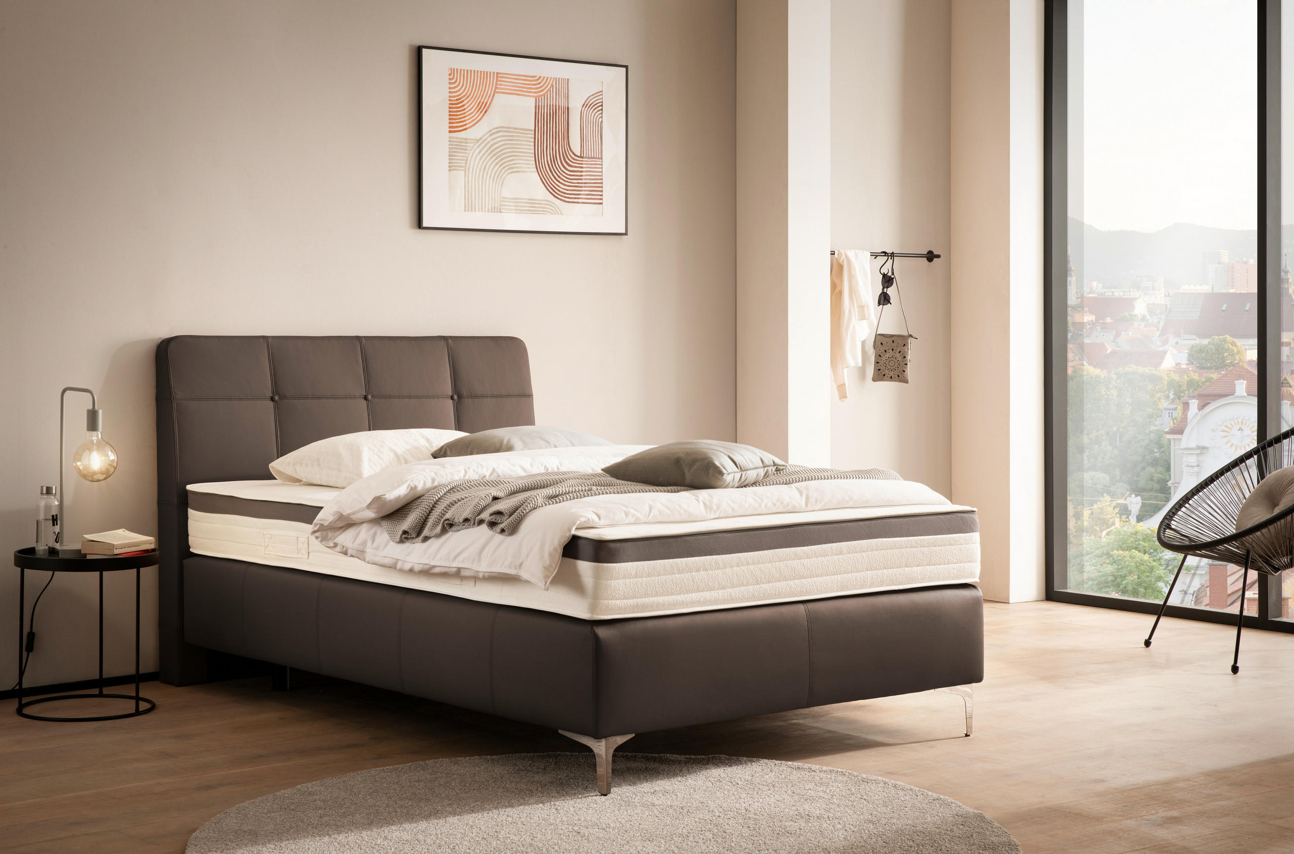 BOXSPRINGBETT 140/200 cm  in Braun  - Chromfarben/Braun, Basics, Leder/Holz (140/200cm) - Novel