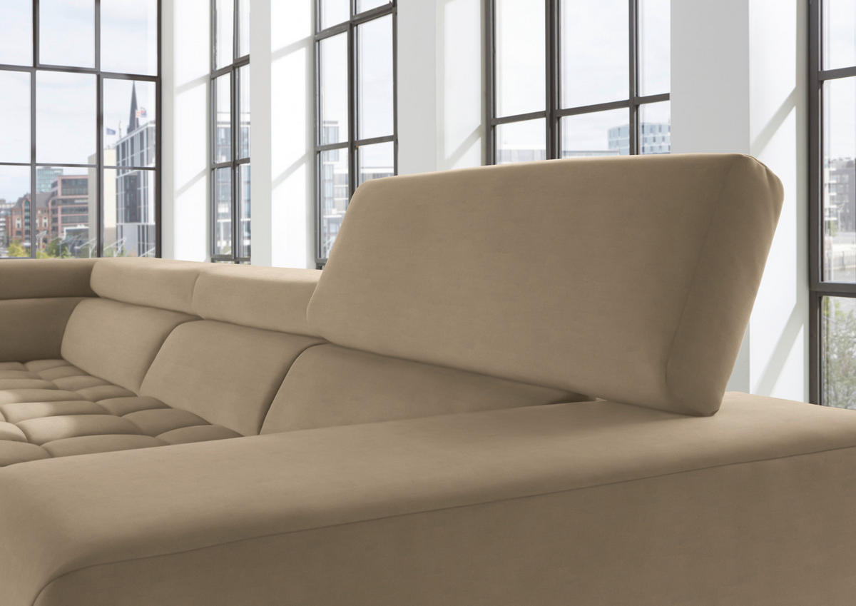 ECKSOFA Mikrofaser Beigebraun  - Chromfarben/Beigebraun, Design, Textil/Metall (326/222cm) - Beldomo Speed