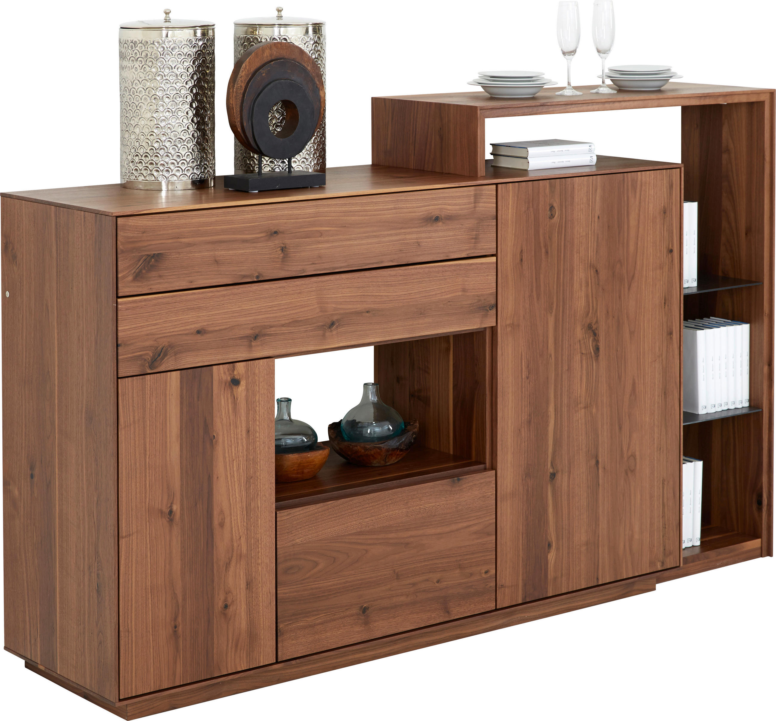 HIGHBOARD  198/119/46 cm 2 Schublade(n)  - Nussbaumfarben/Grau, Natur, Holz/Holzwerkstoff (198/119/46cm) - Anrei