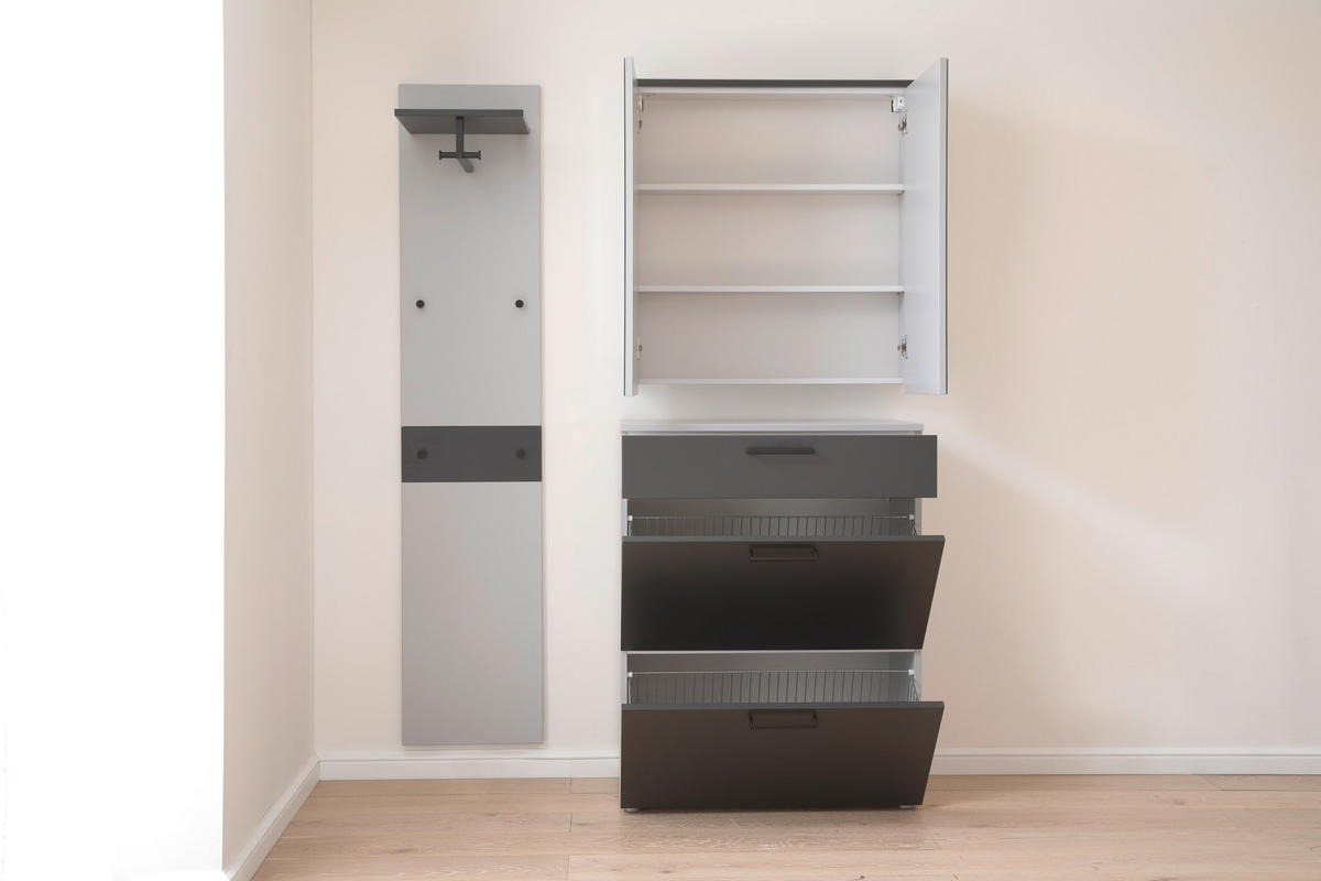 GARDEROBE 3-teilig  in 220/200/38 cm  - Anthrazit/Grau, KONVENTIONELL, Holzwerkstoff (220/200/38cm) - Moderano