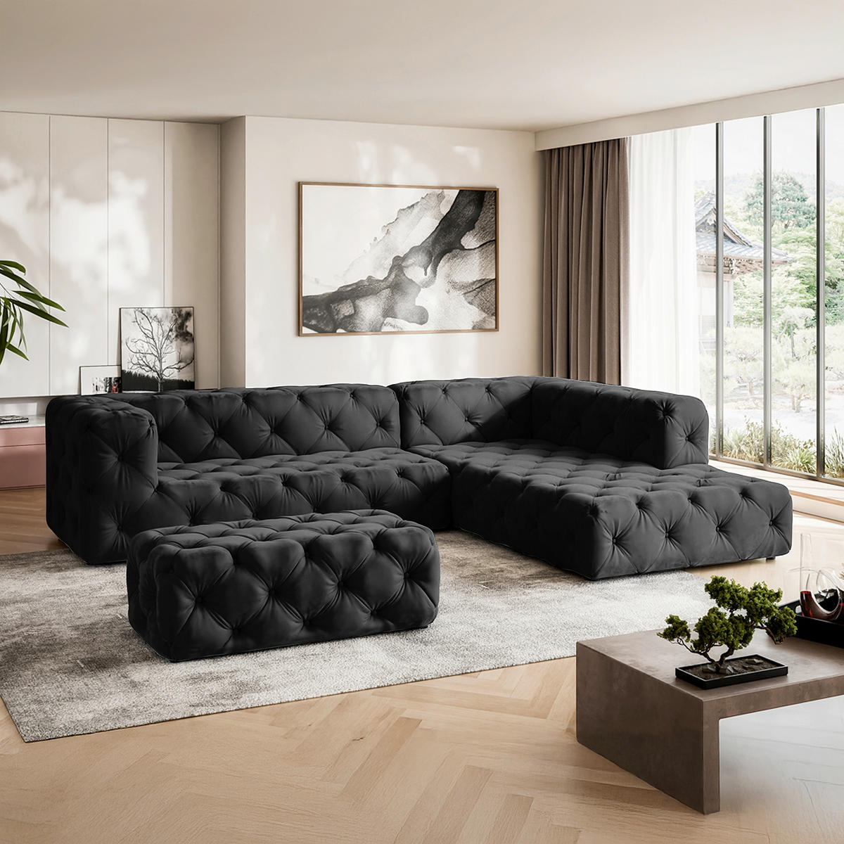 ECKSOFA Fresco in Samt Schwarz  325/228 cm  - Schwarz, Design, Kunststoff/Textil (325/228cm) - P & B