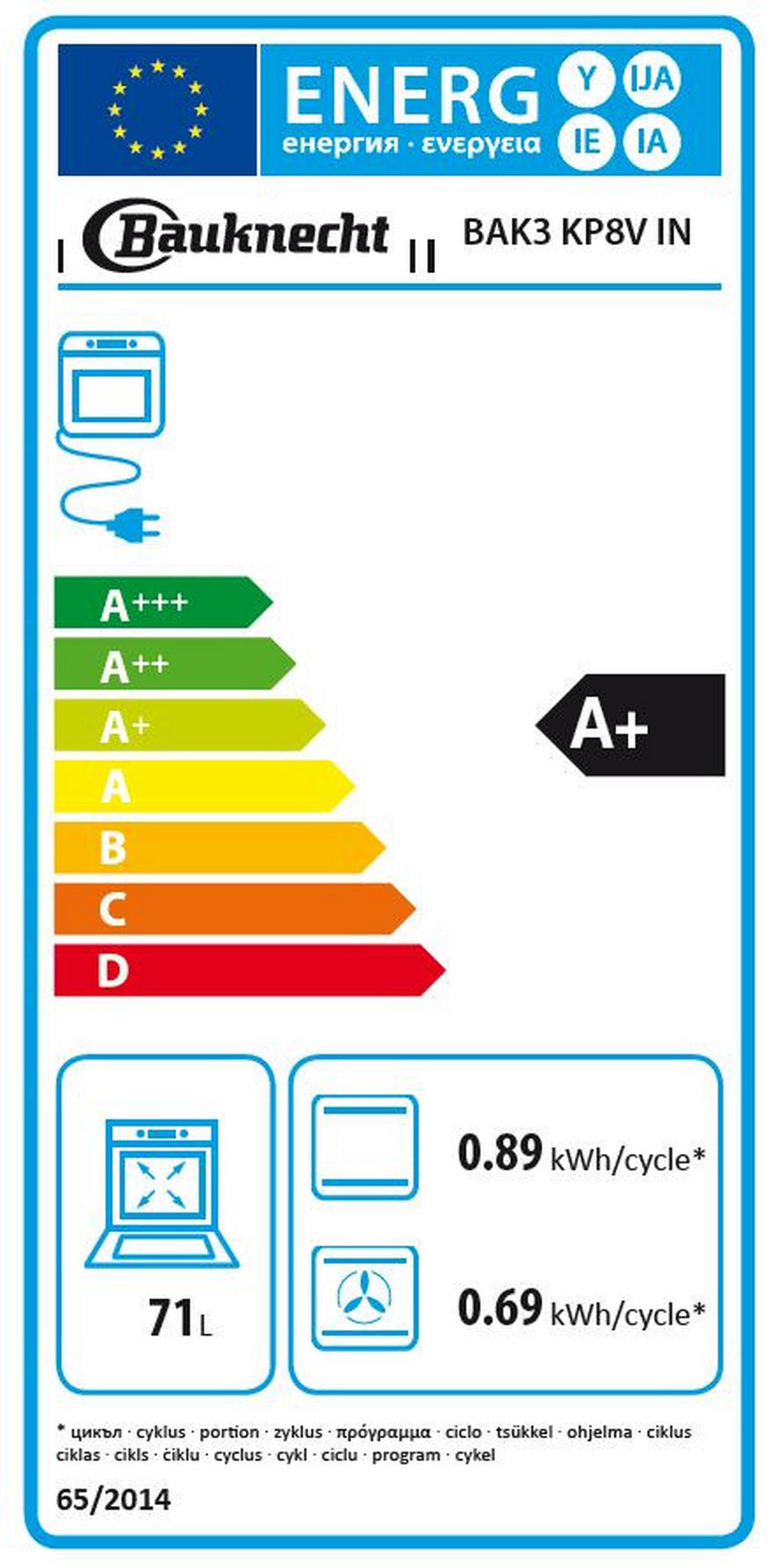 EINBAUBACKOFEN BAK3 KP8V IN  - Edelstahlfarben/Schwarz, Basics, Glas/Metall (59,5/59,5/57cm) - Bauknecht