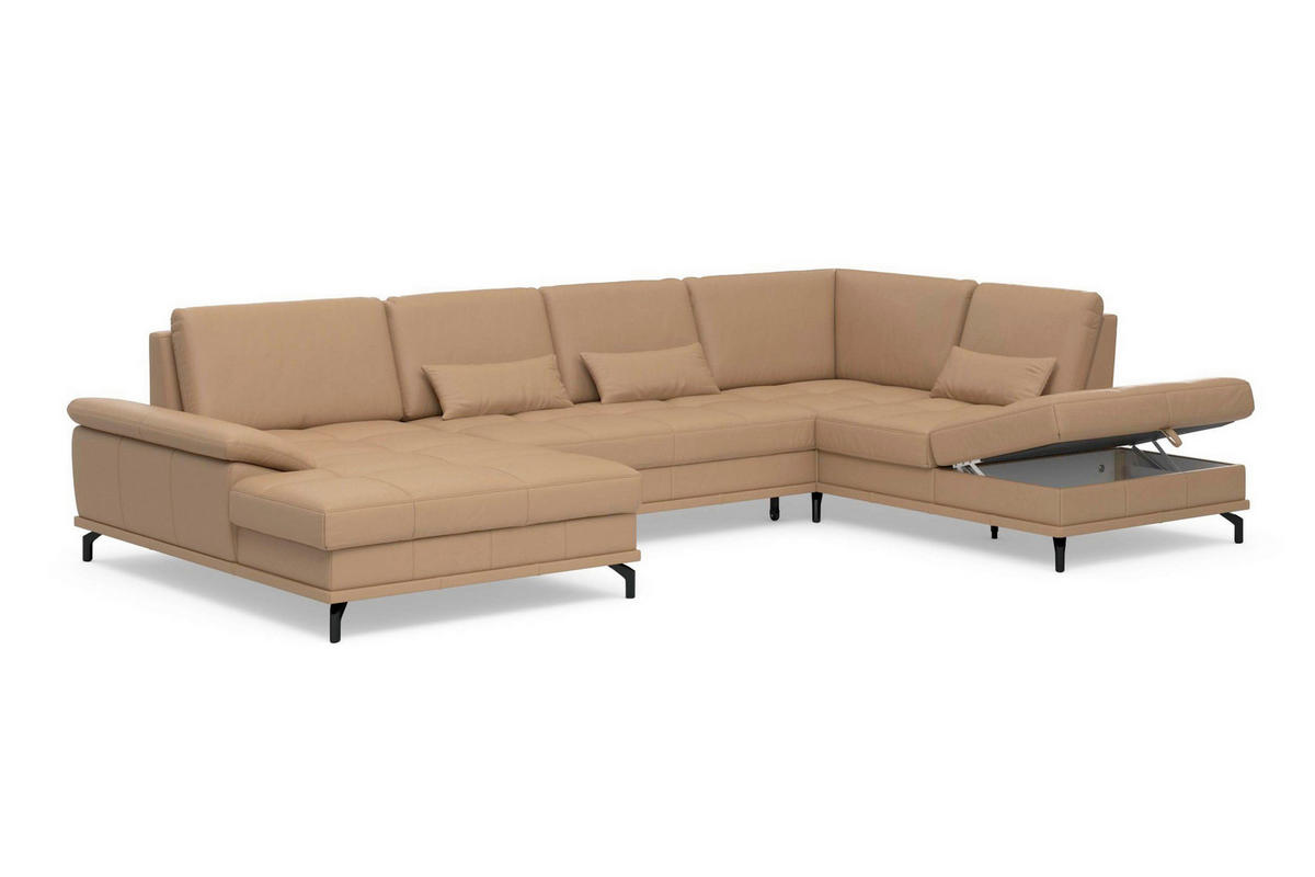 WOHNLANDSCHAFT COSTELLO E Cappuccino Kombination Echtleder/Stoff Mikrofaser  - Schwarz/Cappuccino, Basics, Leder/Textil (176/363/223cm) - Sit & More