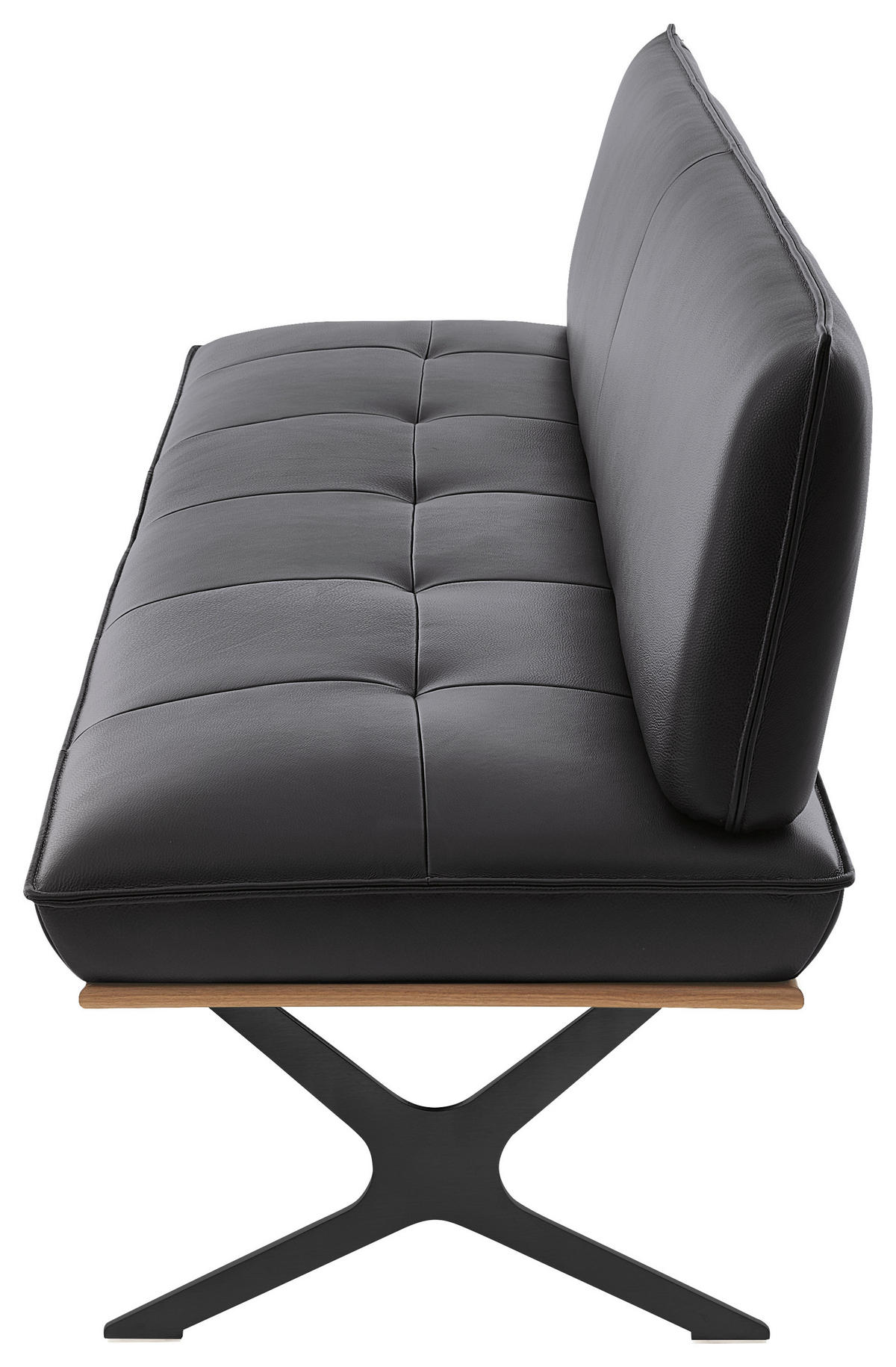SITZBANK 214/88/66 cm Echtleder Schwarz Nussbaum furniert Metall  - Schwarz/Grau, Design, Leder/Holz (214/88/66cm) - Koinor