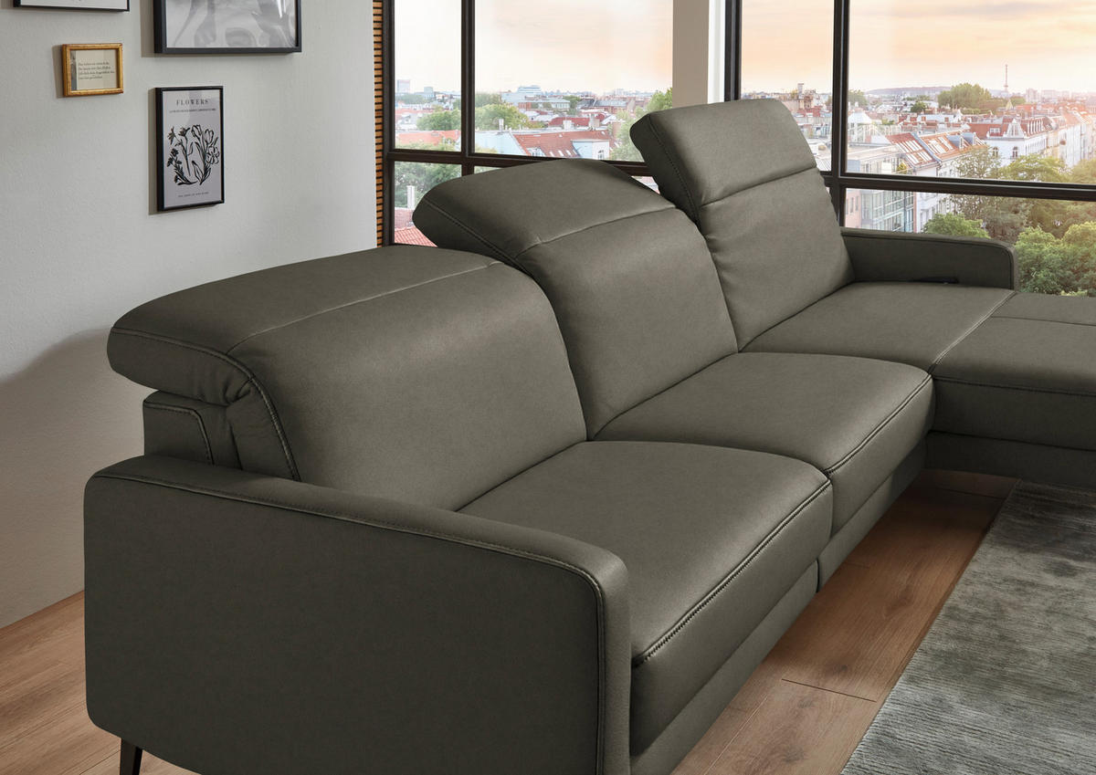 ECKSOFA  Echtleder Graubraun  - Graubraun/Schwarz, Design, Leder/Metall (323/179cm) - Dieter Knoll