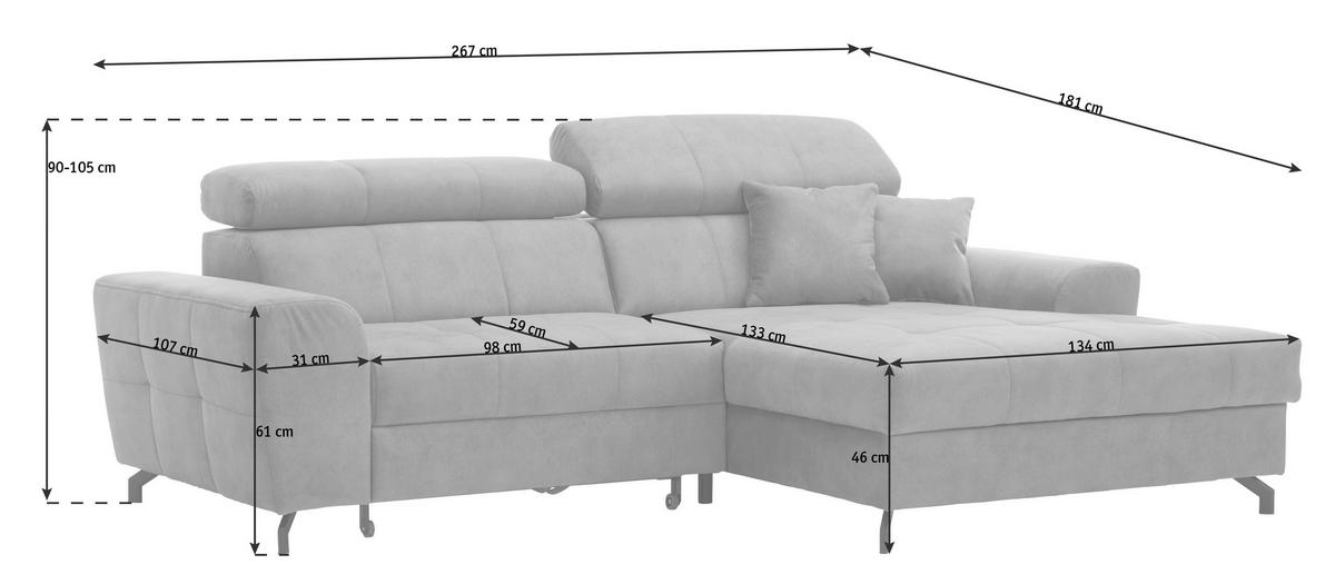 ECKSOFA in Velours Mintgrün  - Schwarz/Mintgrün, Design, Textil/Metall (267/181cm) - Carryhome