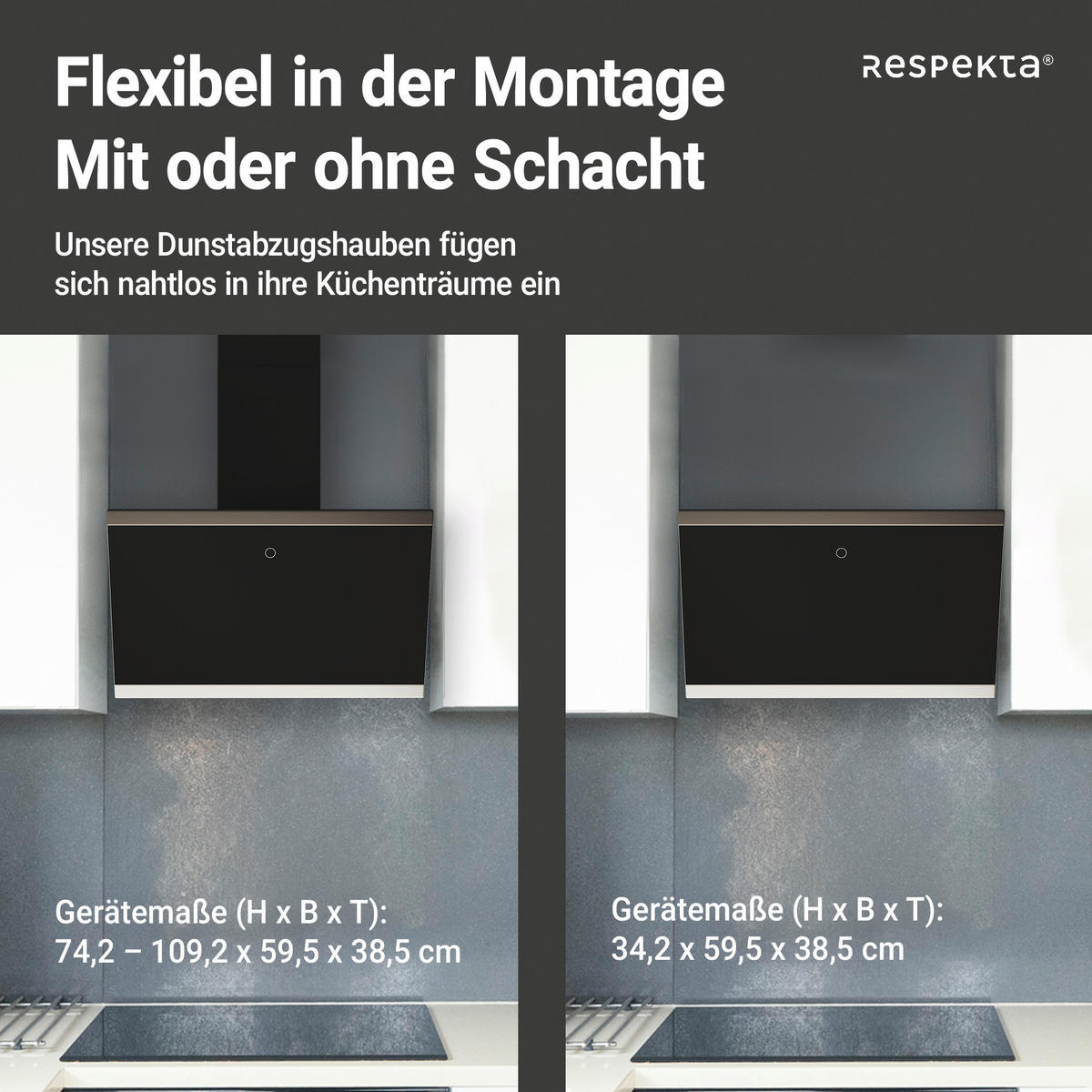 DUNSTABZUGSHAUBE CH89060S  - Schwarz, Trend, Glas/Metall (59,5/74,2-109,2/38,5cm) - Respekta