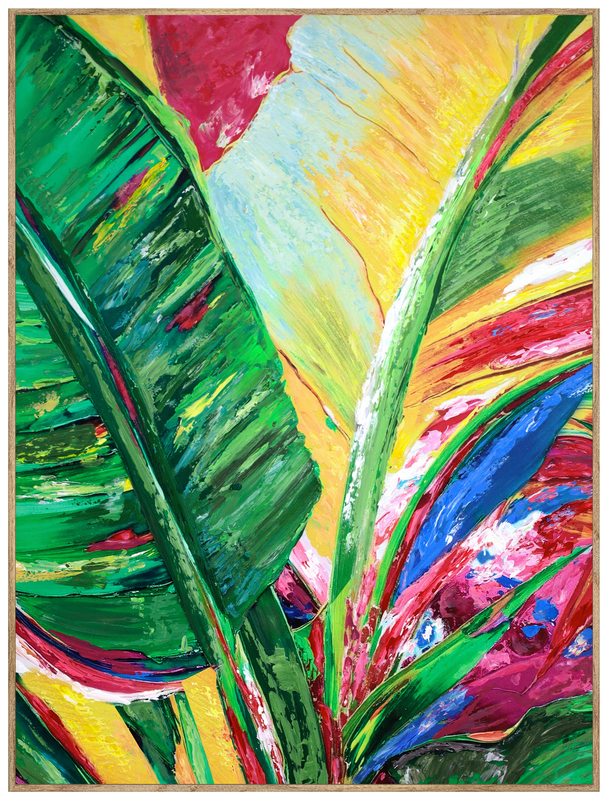 ÖLGEMÄLDE Landschaft & Natur, Palmen, Pflanzen, Zeichnung, Blätter 60/80 cm  - Eichefarben/Multicolor, Trend, Holzwerkstoff/Textil (60/80cm) - Monee