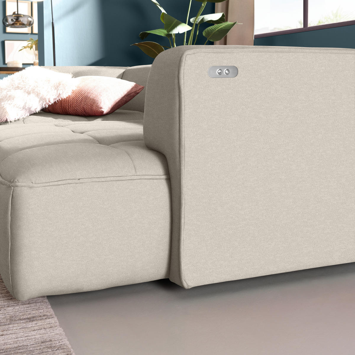 ECKSOFA Webstoff Creme  - Creme/Schwarz, Design, Kunststoff/Textil (188/288cm) - Welnova