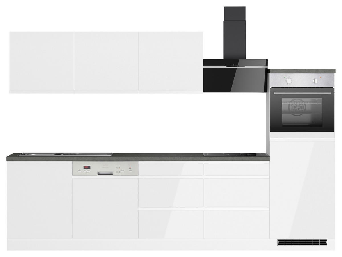 KÜCHENBLOCK 300 cm   in Grau, Weiss, Weiss Hochglanz  - Weiss Hochglanz/Weiss, Lifestyle, Holzwerkstoff (300cm) - Held