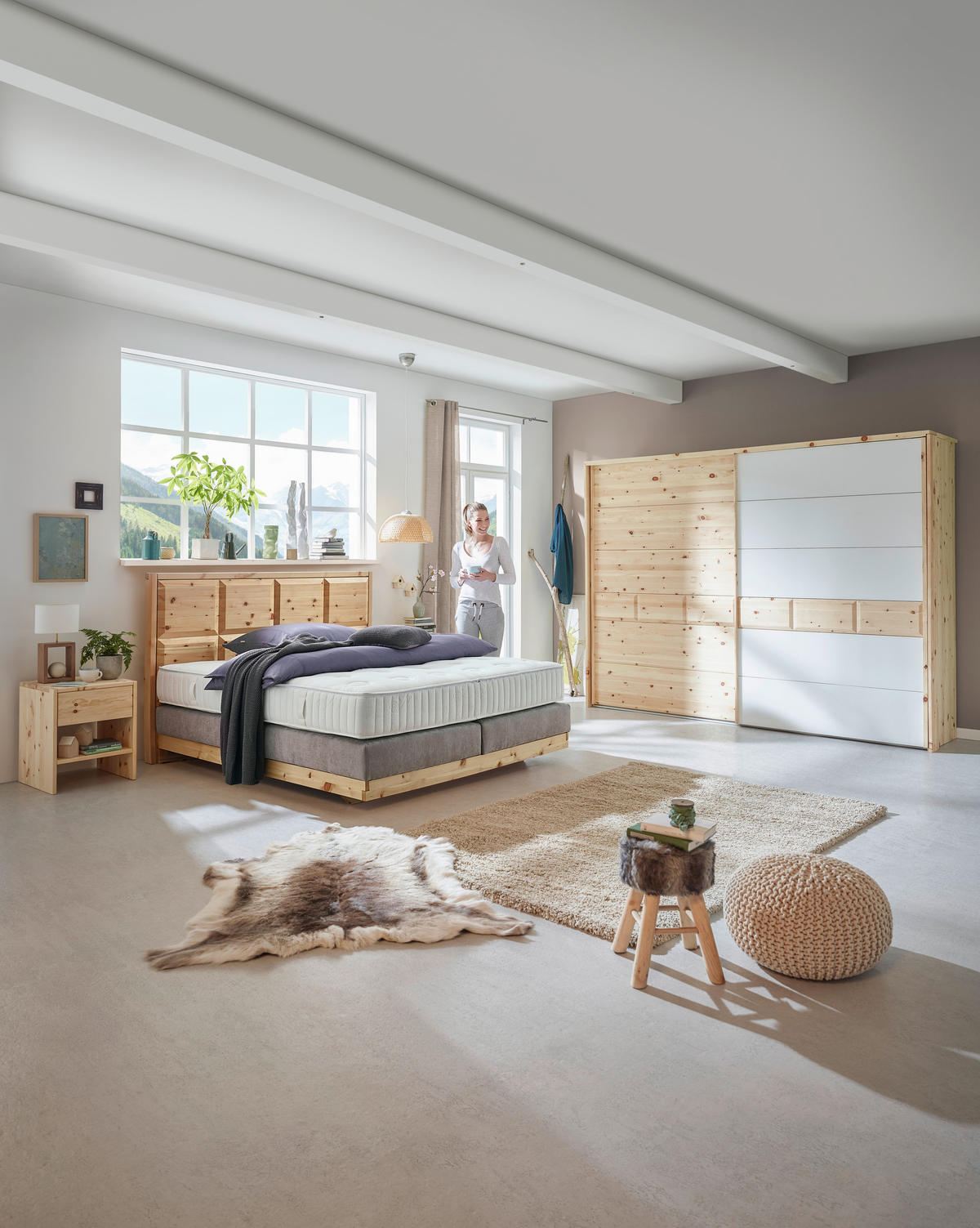 BOXSPRINGBETT 160/200 cm  in Zirbelkieferfarben, Greige  - Greige/Zirbelkieferfarben, Natur, Holz/Textil (160/200cm) - Valnatura