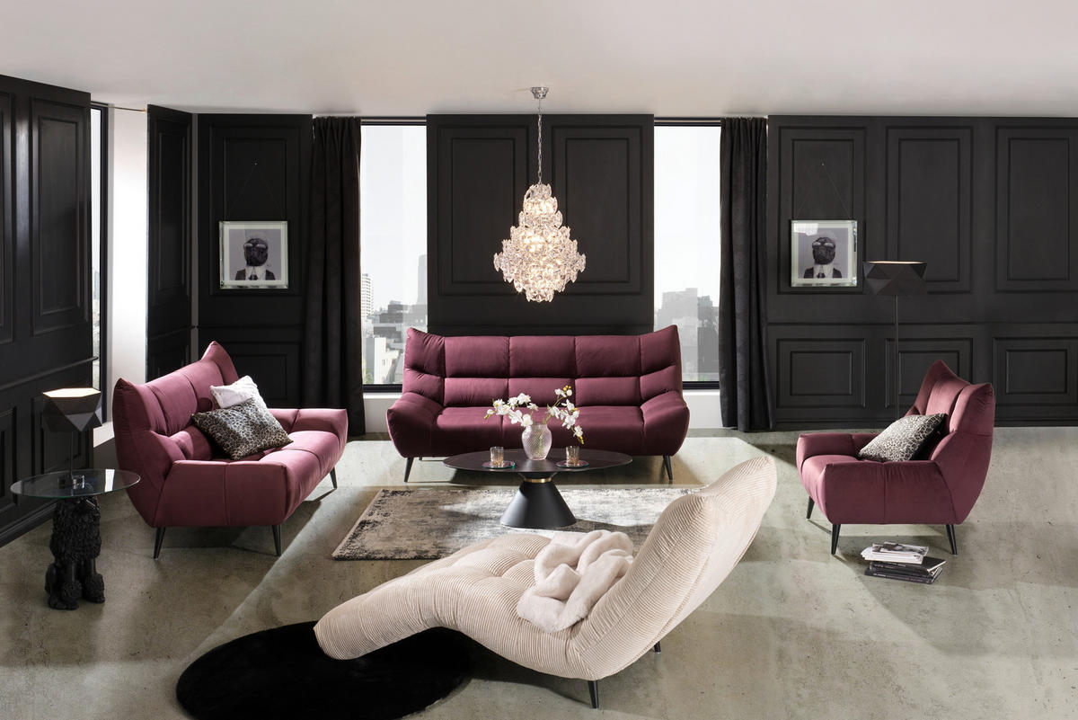 3-SITZER-SOFA Mikrofaser Weinrot  - Weinrot/Schwarz, Design, Textil/Metall (222/106/99cm) - Xora