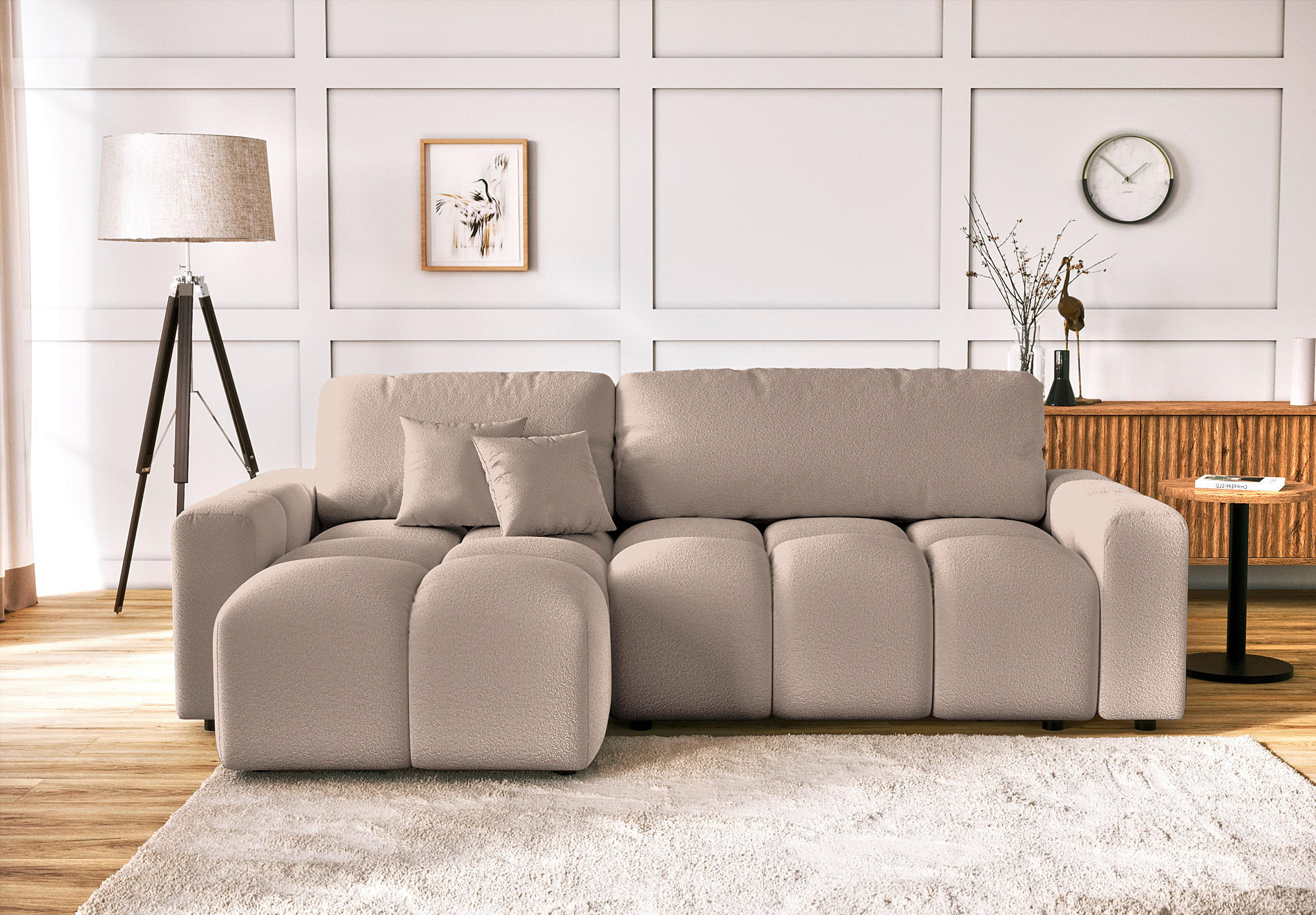 ECKSOFA Luki Taupe Bouclé  - Taupe/Schwarz, Design, Kunststoff/Textil (233/142cm) - Livetastic