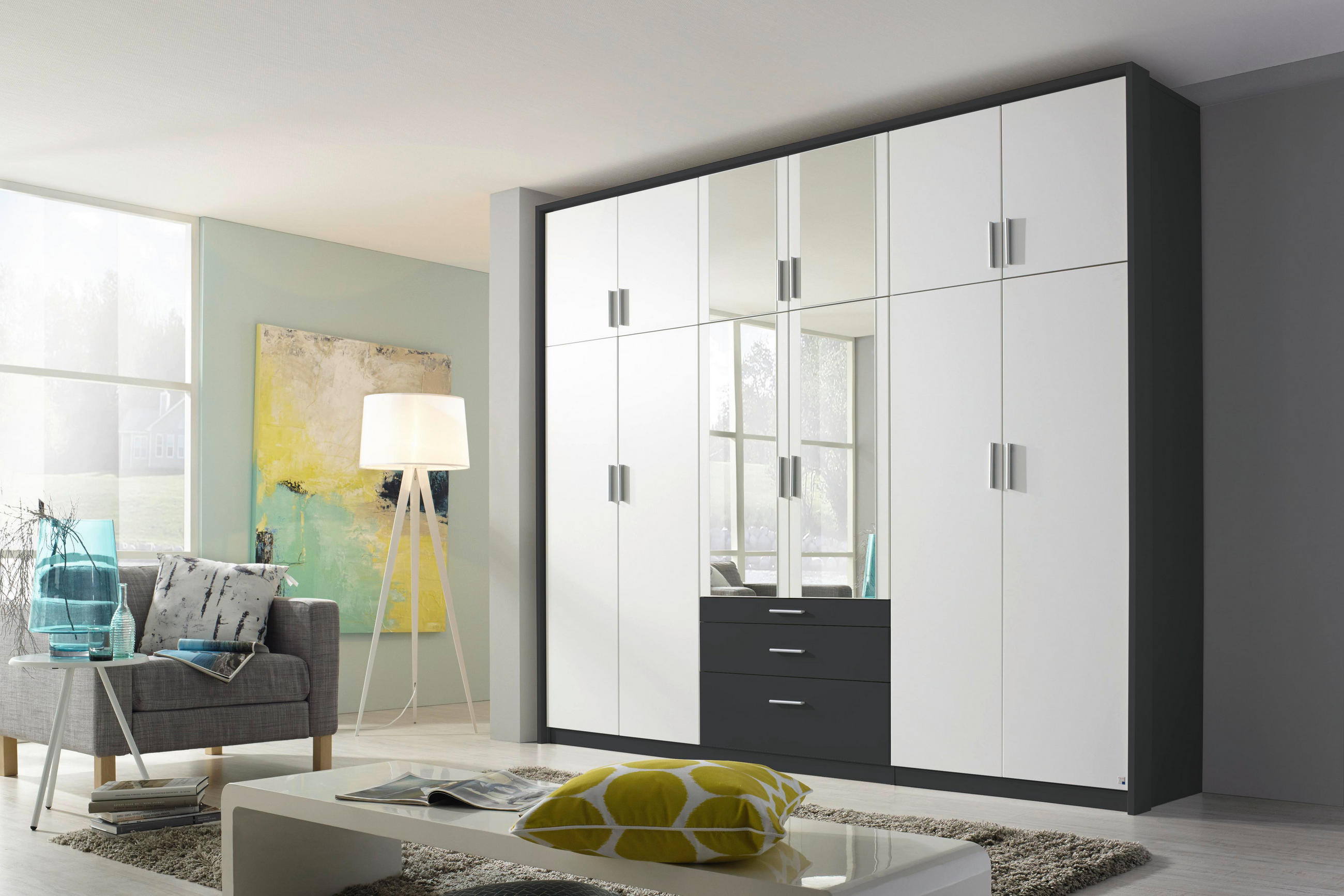 DREHTÜRENSCHRANK  in Grau, Klar, Weiß  - Klar/Weiß, Design, Glas/Holzwerkstoff (275/231/56cm) - Rauch Möbel
