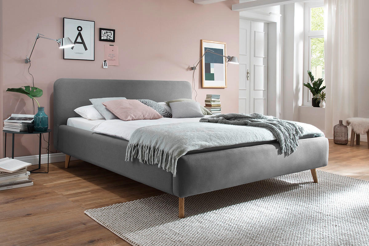 TAPECIRANI KREVET   140/200 cm   svijetlo siva  - boje hrasta/svijetlo siva, Design, tekstil/drvo (140/200cm) - Livetastic