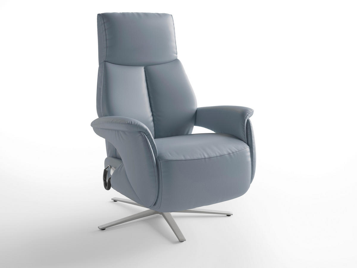 RELAXSESSEL TV LAZY E XS1 Echtleder Kopfteilverstellung, Rücken echt    - Graublau/Silberfarben, Basics, Leder/Metall (75/110/85cm) - Sit & More