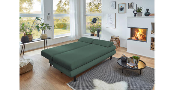 SCHLAFSOFA Cord Grün  inkl. Rückenkissen, Armlehnenkissen, Bettkasten, Schlaffunktion, Rücken echt, Liegefläche im Originalstoff  - Schwarz/Grün, KONVENTIONELL, Kunststoff/Textil (196/77/92cm) - Carryhome