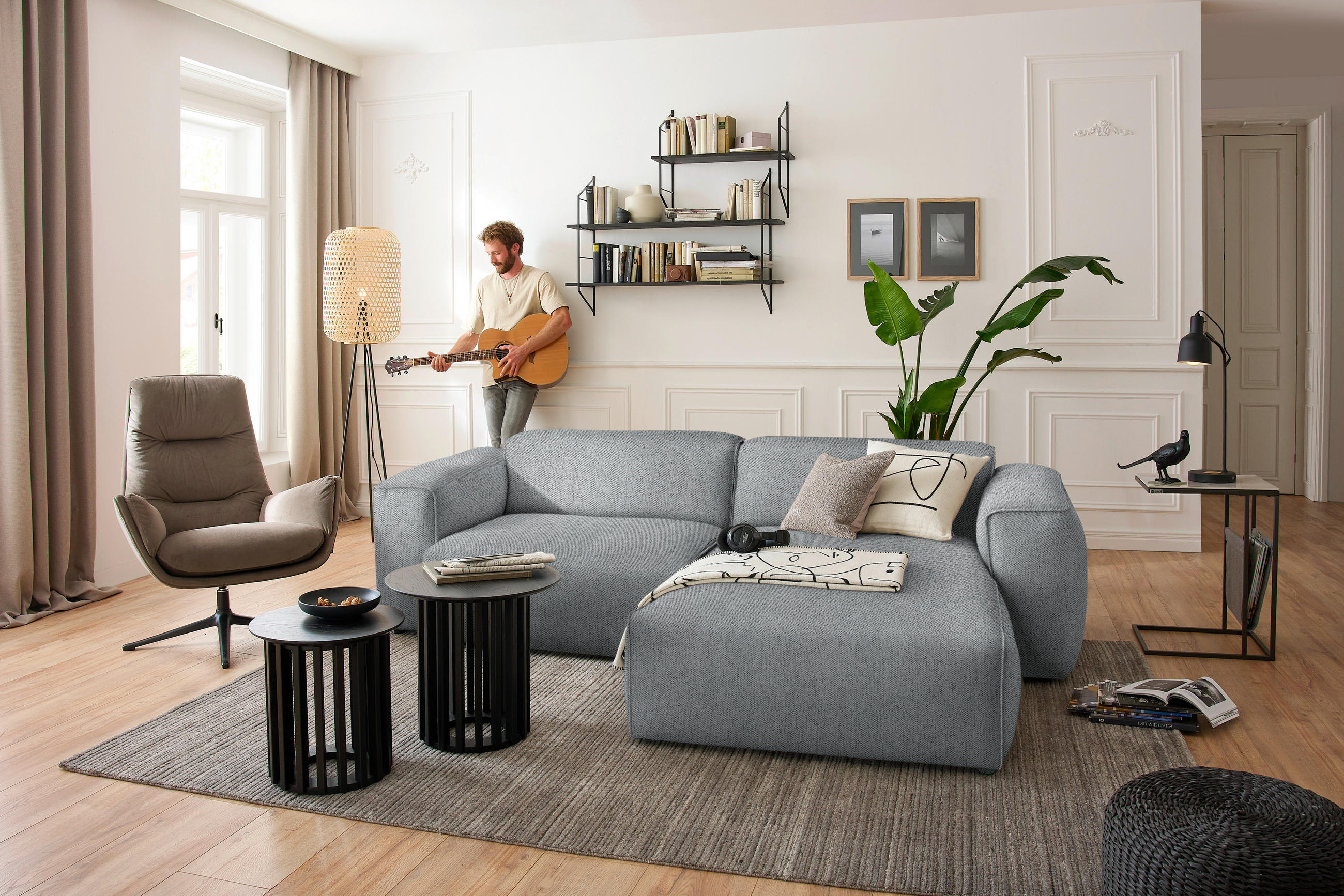 ECKSOFA in Webstoff Grau  265/171 cm  - Schwarz/Grau, Design, Kunststoff/Textil (265/171cm) - home24