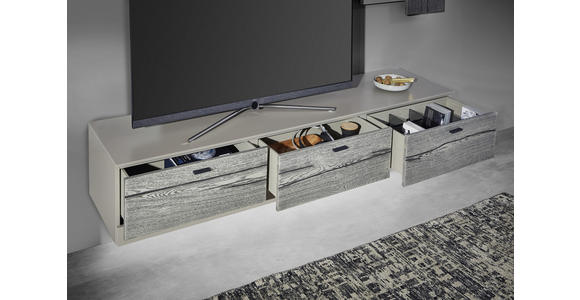 WOHNWAND in Grau, Eichefarben, Fango - Edelstahlfarben/Fango, Design, Glas/Holz - Dieter Knoll