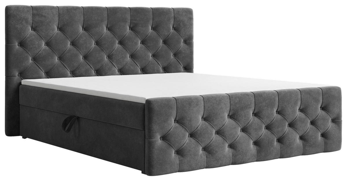BOXBETT 180/200 cm,  in Dunkelgrau, Bettkasten, Topper, H2 + H3 = mittel + fest  - Dunkelgrau/Schwarz, MODERN, Holz/Kunststoff (180/200cm) - MID.YOU