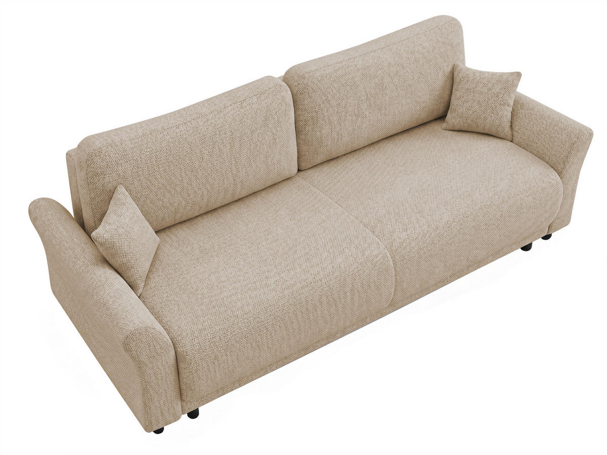 SCHLAFSOFA Flachgewebe, Struktur Beige  inkl. Zierkissen, Rückenkissen, Bettkasten, Schlaffunktion, Rücken echt  - Beige/Schwarz, Design, Textil (244/88/100cm) - P & B