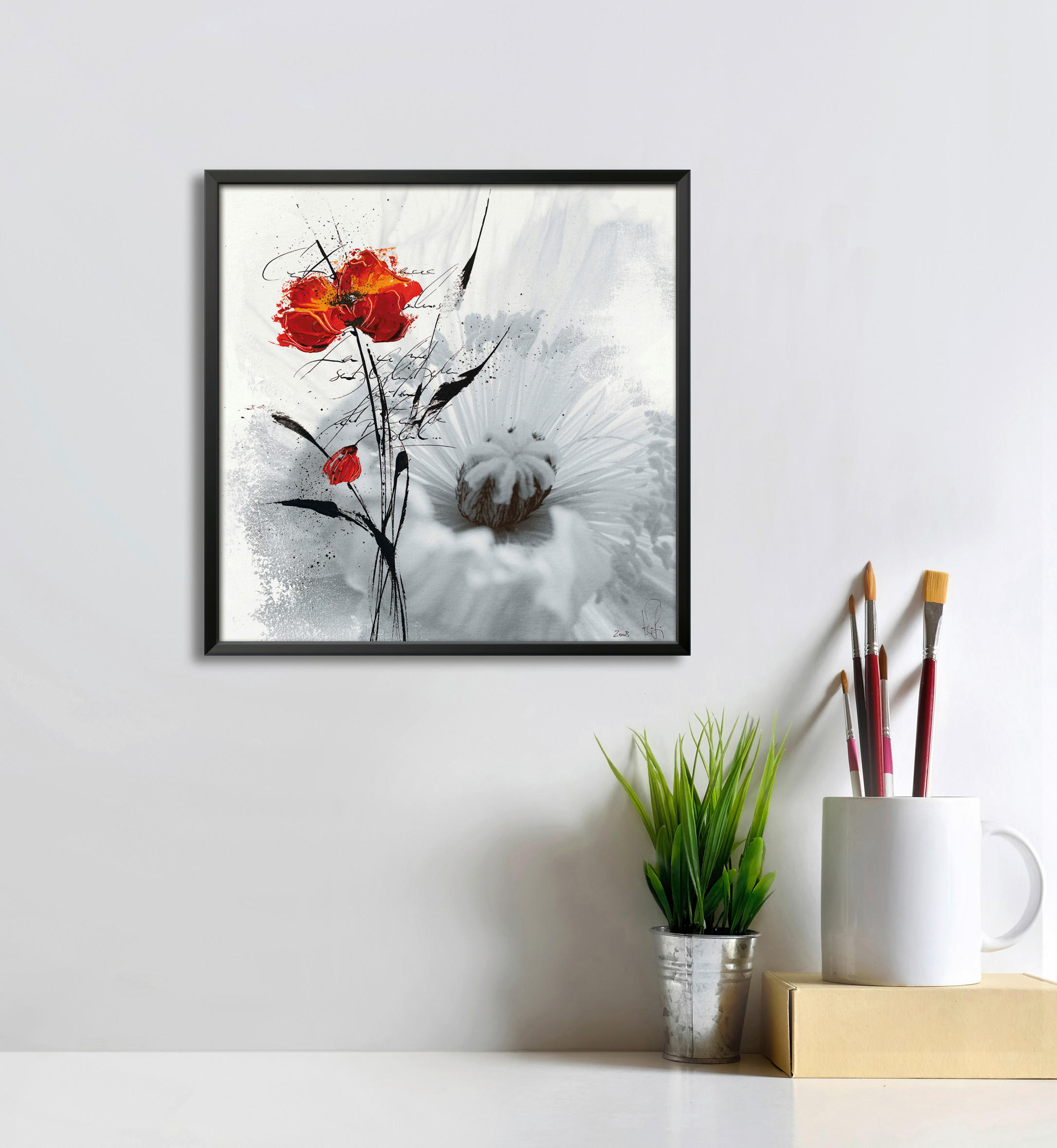 KUNSTDRUCK Blumen 30/30 cm  - Rot/Schwarz, Basics, Papier (30/30cm) - Monee