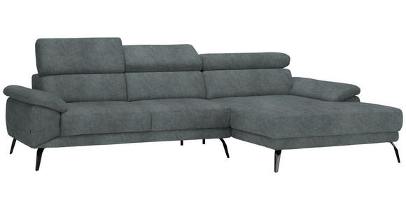 ECKSOFA in Samt Grau  - Schwarz/Grau, Design, Textil/Metall (295/187cm) - Novel