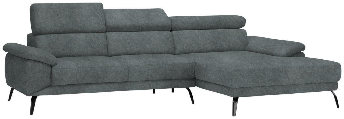 ECKSOFA in Velours Grau  - Schwarz/Grau, Design, Textil/Metall (295/187cm) - Novel
